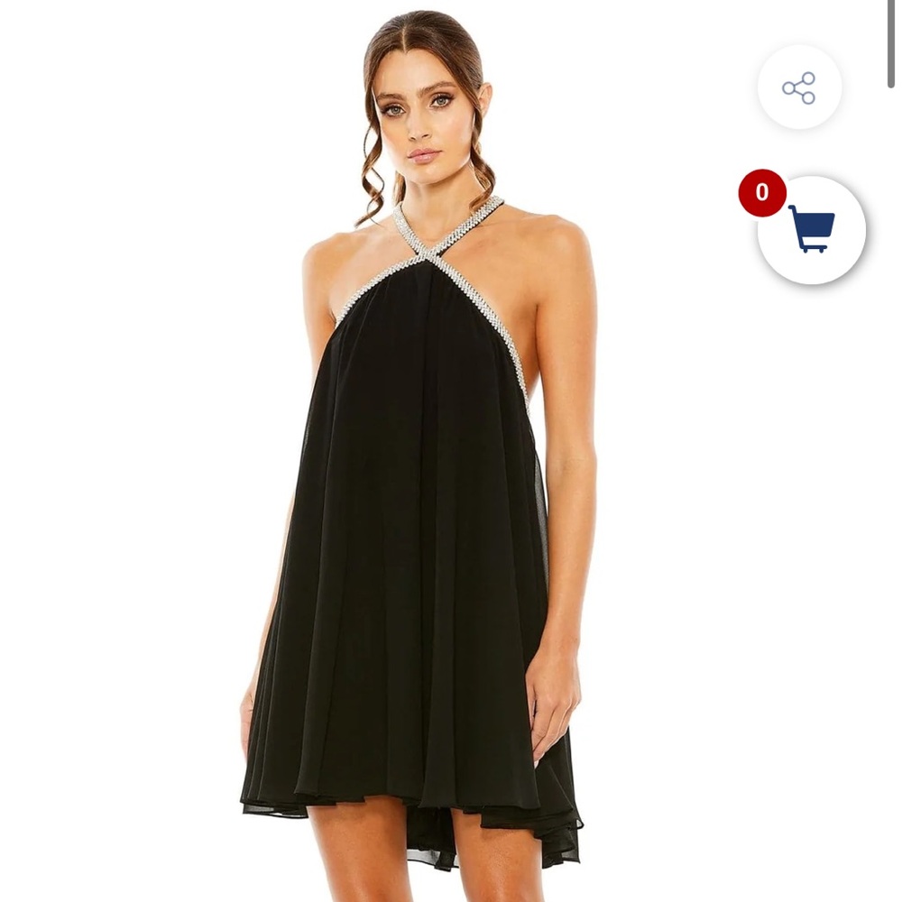 ISO Ieena for Mac Duggal Black Chiffon Halter Mini Dress w Rhinestones sz 2 or 4